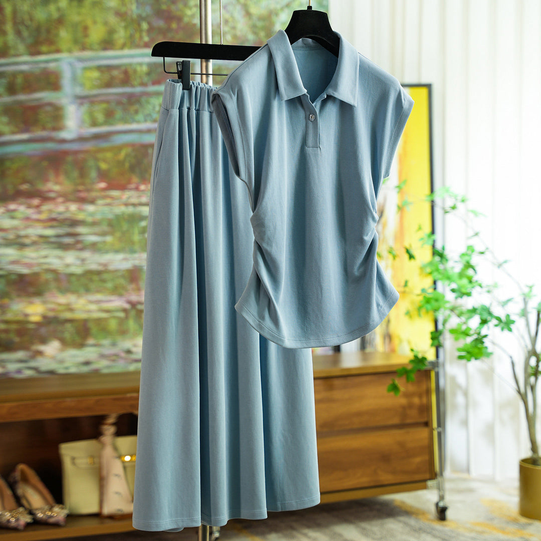 Women's Elegant Set of Polo Shirt and Midi Dress Mune Fashion