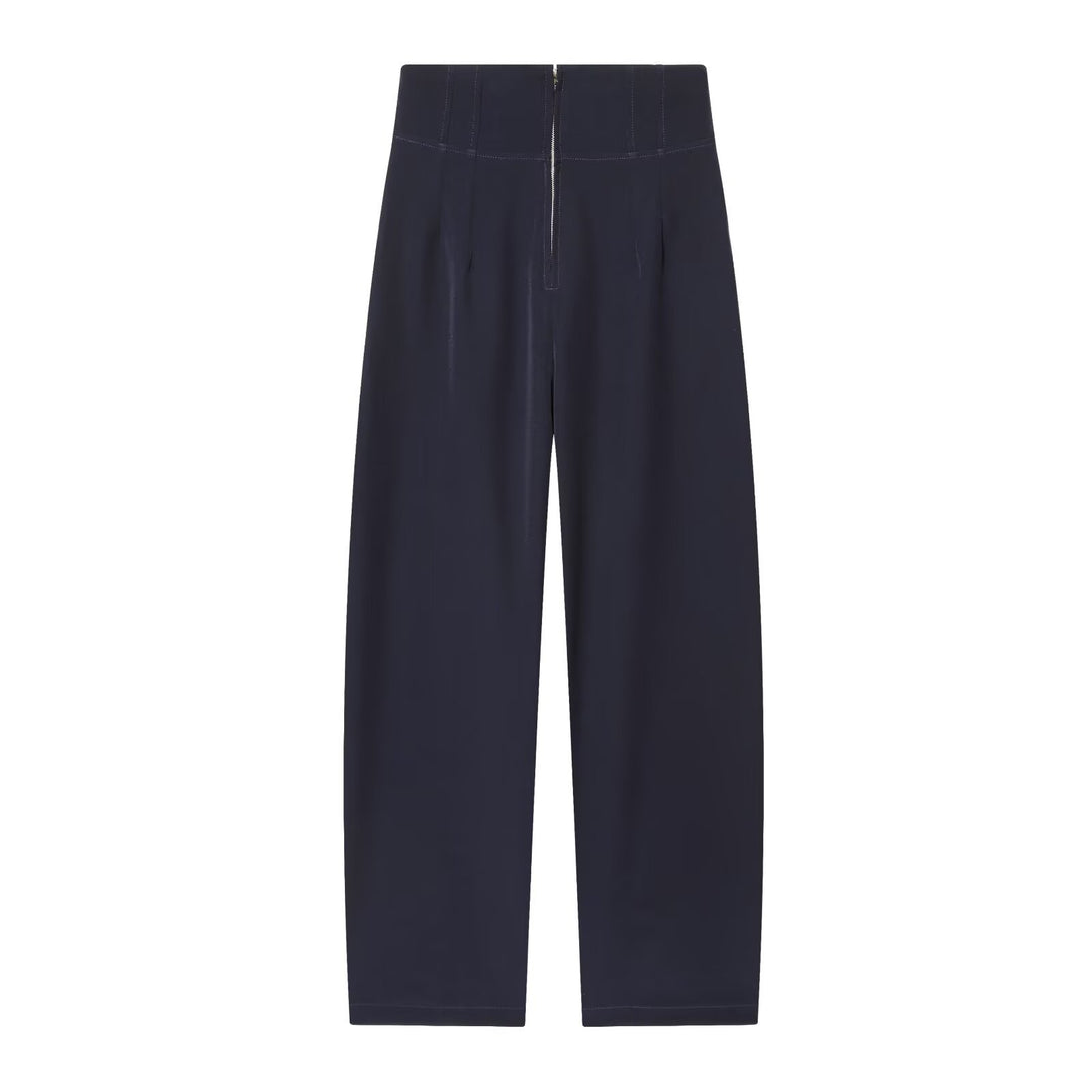Women High-Waisted Wide Culotte Pants with Front Zipper and Flattering Waist Fit Mune Fashion