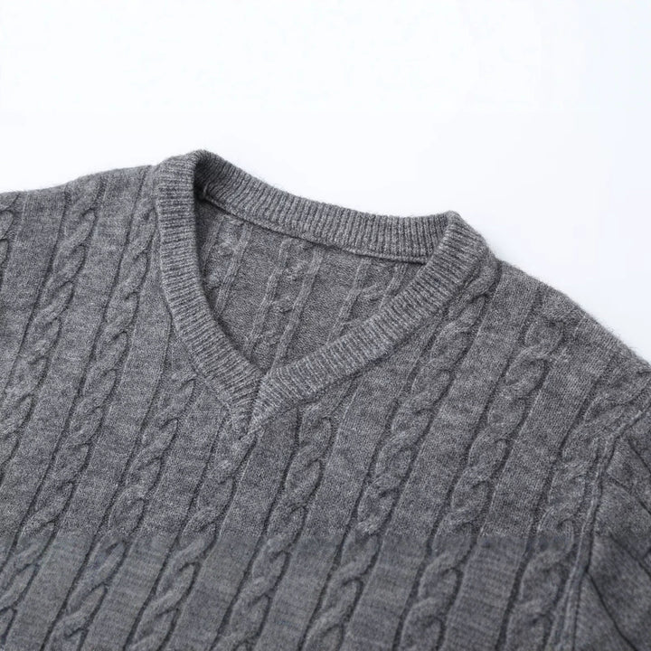 Women's Oversize Cable Knit Sweater with V-Neck and Wide Ribbed Cuff Mune Fashion