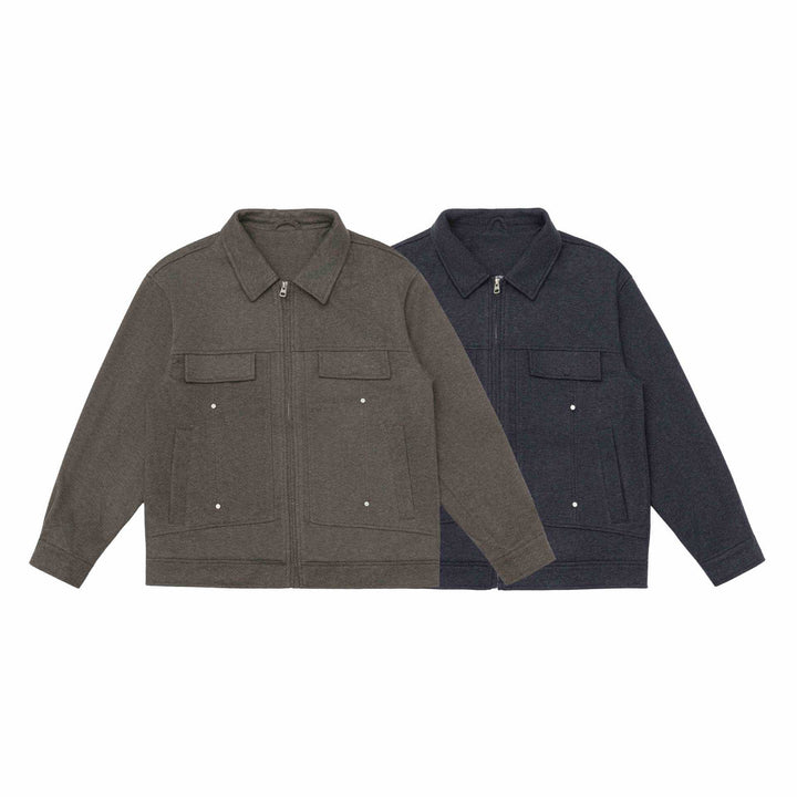 Men's Wool Blend Shacket with Zipper, Flap Pockets and Boxy Silhouette Mune Fashion