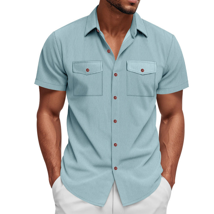 Men's casual short-sleeve shirt with lapel collar, patch flap pockets and fine pinstripe texture Mune Fashion