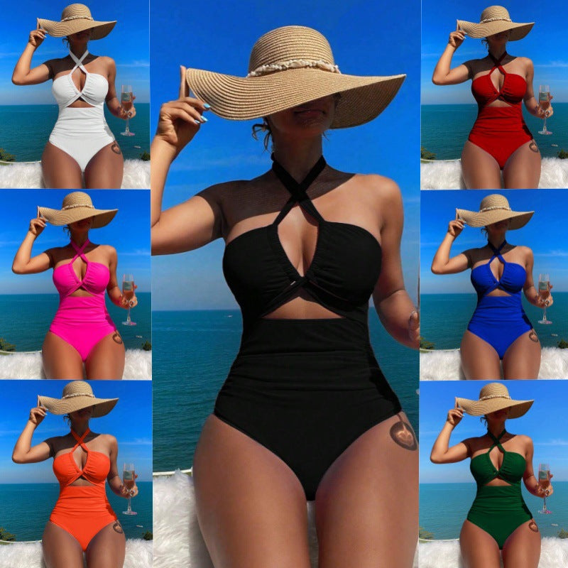Women's One-Piece Swimsuit with Stylish Cross Design Mune Fashion