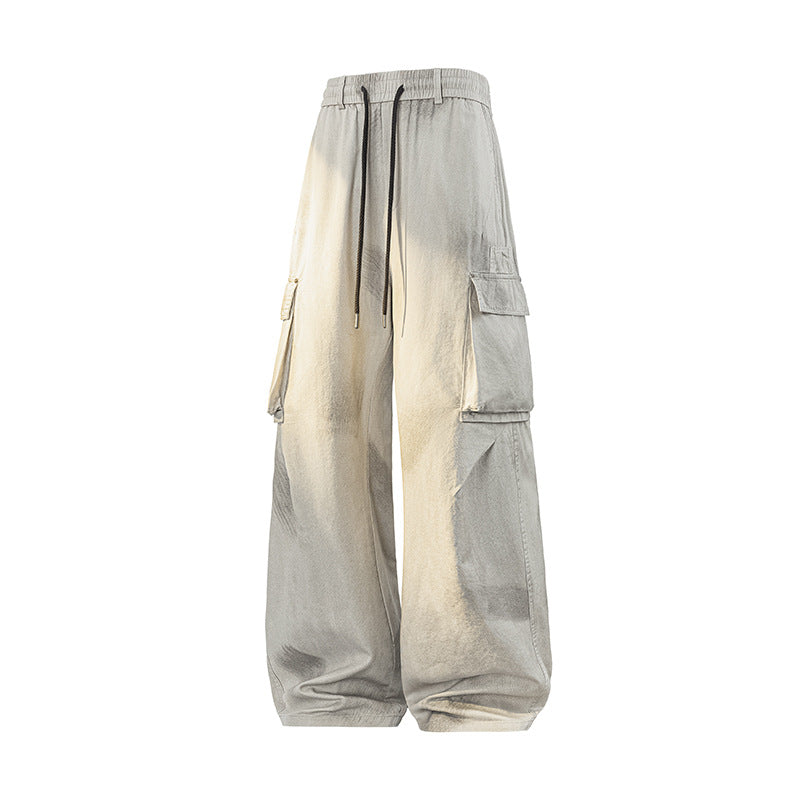 Damen Weite Cargo-Hose im Baggy-Stil mit Tunnelzugbund, Multifachtaschen und Used-Waschung Mune Fashion