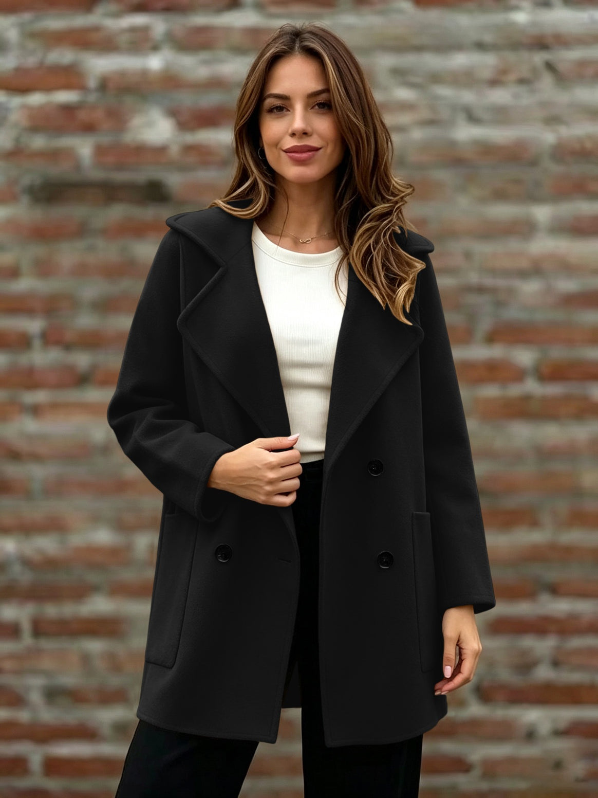 Women's Double-Breasted Wool Coat with Oversized Lapels Mune Fashion