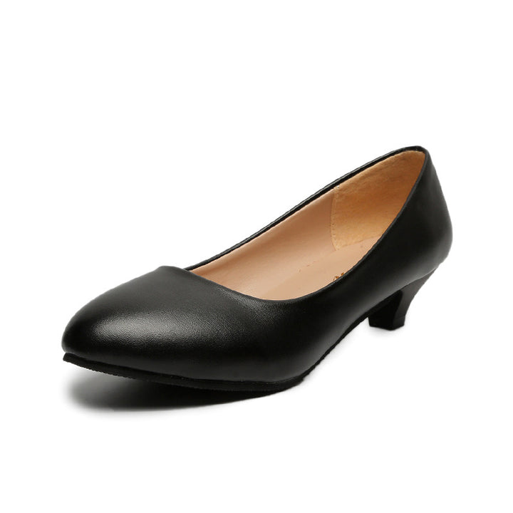 Women's pointed toe pumps in high-gloss patent look with low conical heel, padded comfort insole, and soft lining Mune Fashion