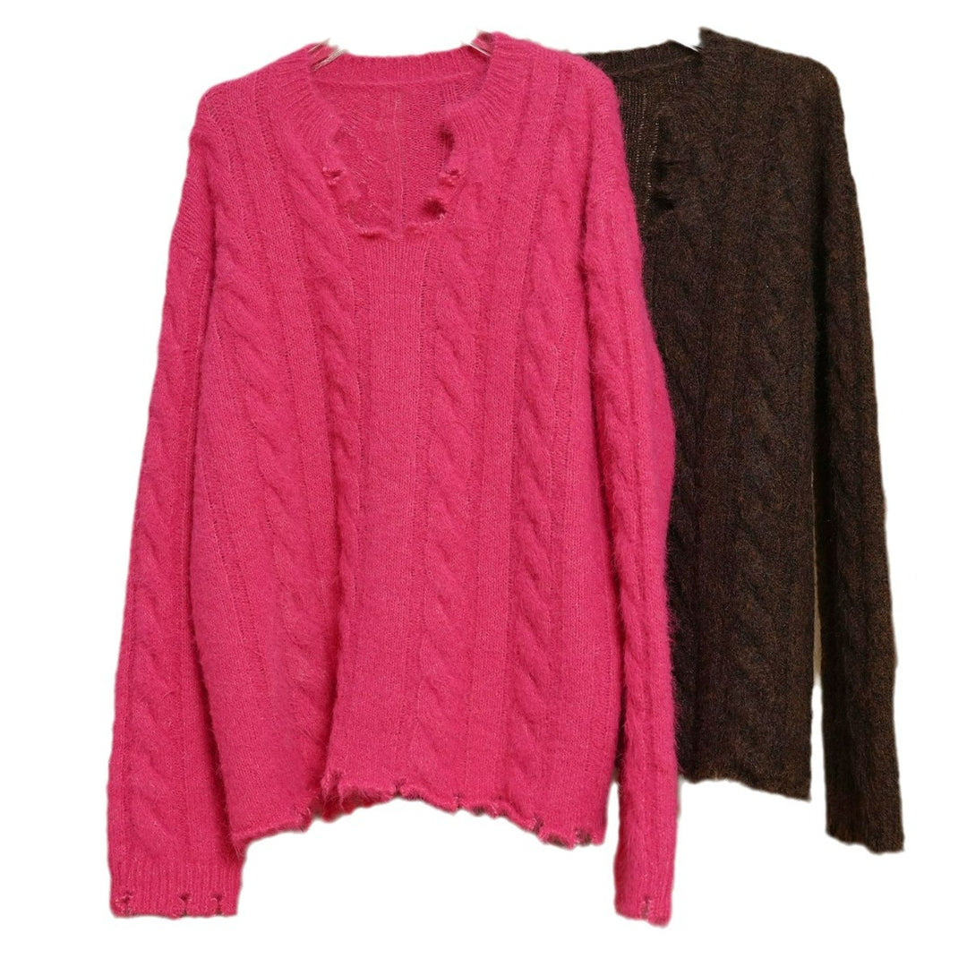 Women's Oversized Mohair-Optic Sweater with Fluffy Texture and Relaxed Silhouette Mune Fashion