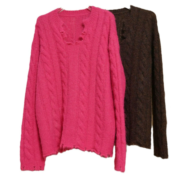 Women's Oversized Mohair-Optic Sweater with Fluffy Texture and Relaxed Silhouette Mune Fashion