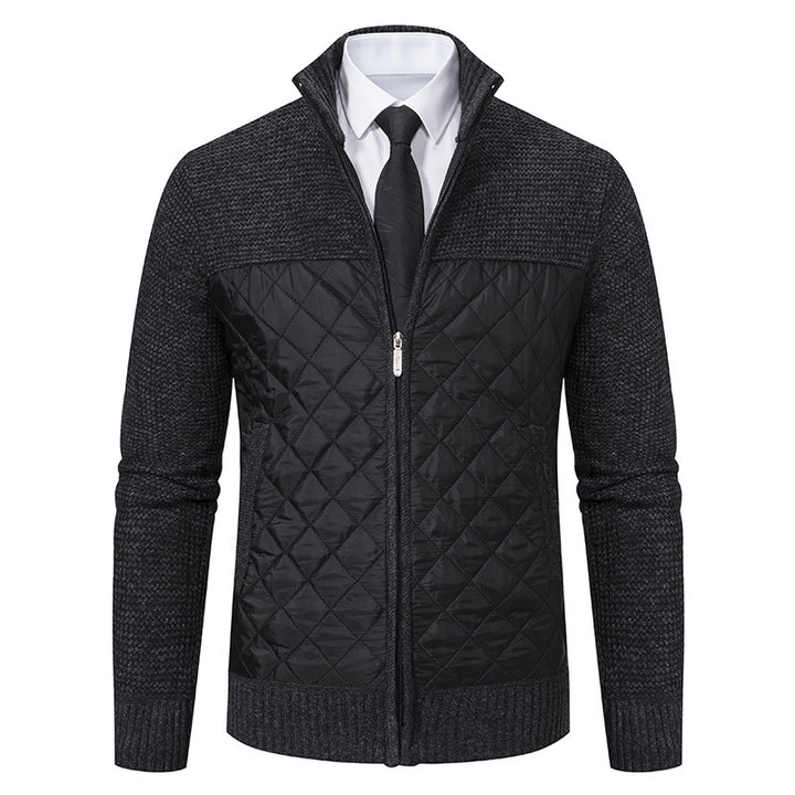 Men's hybrid knit jacket with quilted front panel, stand collar, and full zip Mune Fashion
