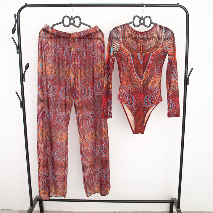 Ladies fashionable bathing outfit with long-sleeved top and casual pants Mune Fashion