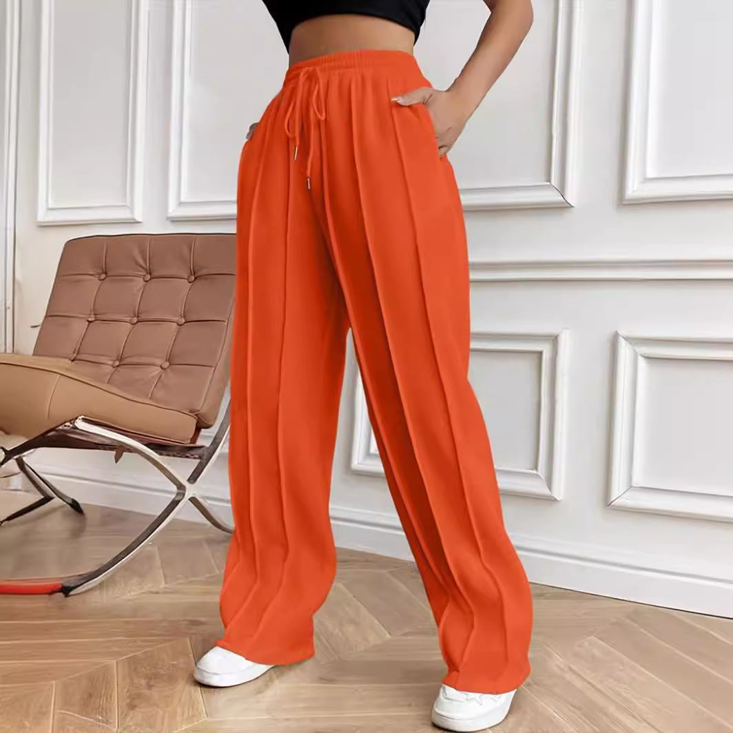 Women's Wide High-Waist Pleated Pants with Drawstring and Distinctive Crease Mune Fashion
