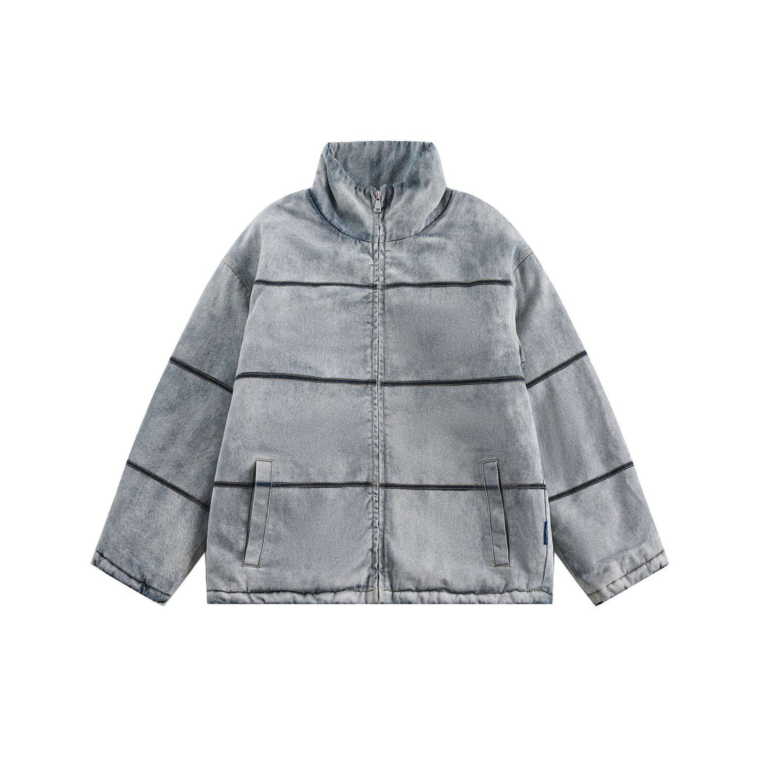 Unisex Boxy quilted denim-look transitional jacket with high stand-up collar Mune Fashion