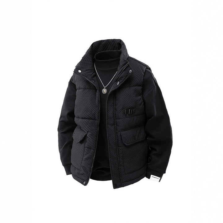 Men's Padded Quilted Vest with Utility Pockets and High Collar Mune Fashion