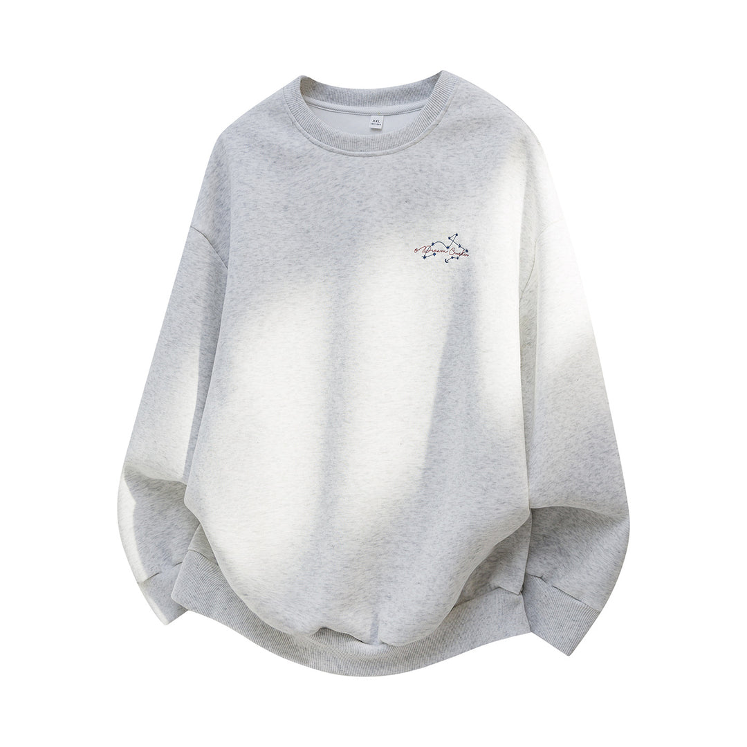 Unisex Oversize Cotton Sweatshirt with Round Neck, fine Chest Embroidery and Elastic Hem Mune Fashion