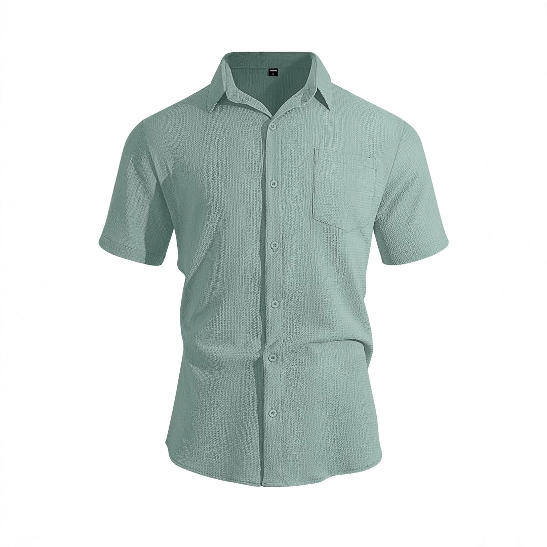 Men's short-sleeve shirt in textured cotton yarn look with Kent collar and applied breast pocket Mune Fashion