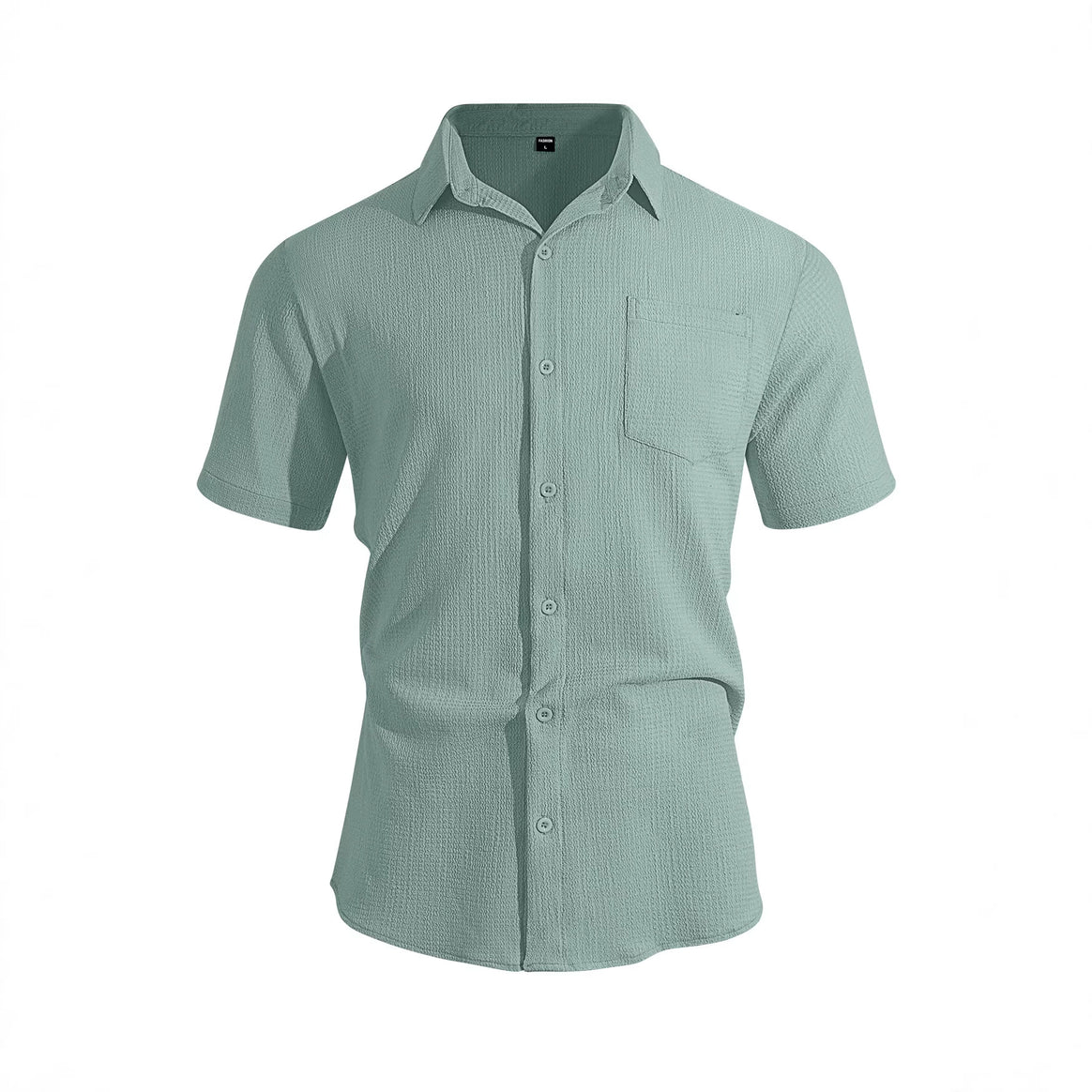 Men's short-sleeve shirt in textured cotton yarn look with Kent collar and applied breast pocket Mune Fashion