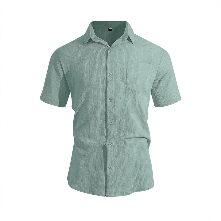 Men's short-sleeve shirt in textured cotton yarn look with Kent collar and applied breast pocket Mune Fashion