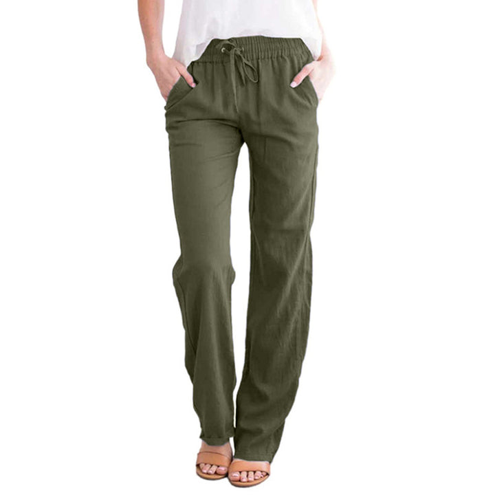 Women's lightweight linen pants with elastic waistband and wide leg Mune Fashion