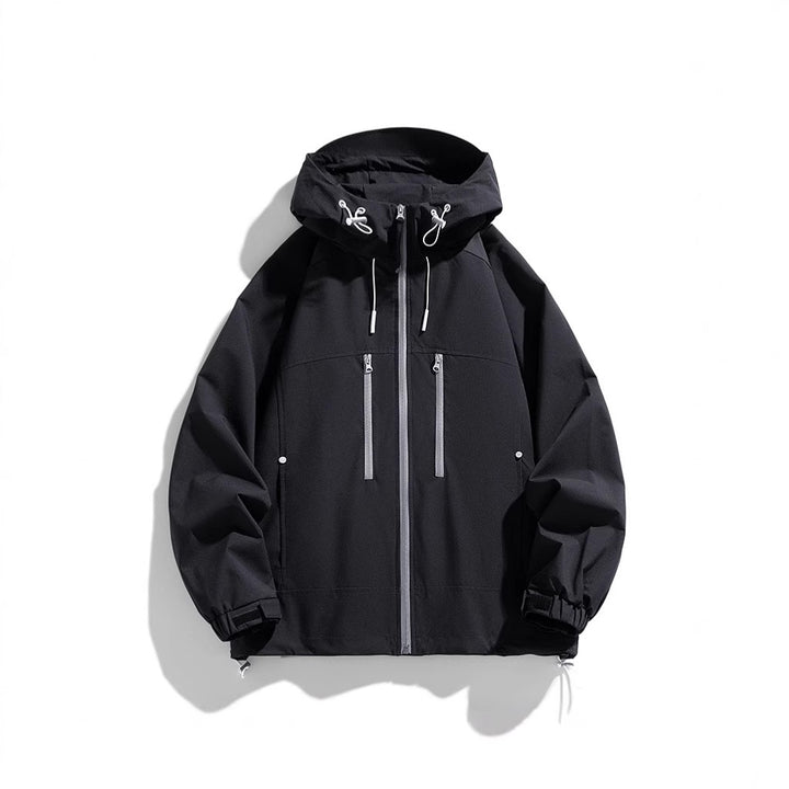 Unisex lightweight water-repellent hoodie jacket with two vertical zip chest pockets and adjustable hem Mune Fashion
