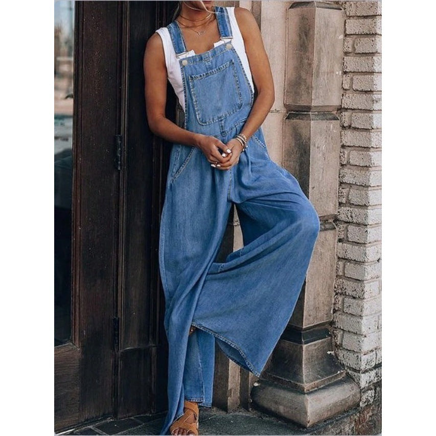 Ladies Wide Denim Overall in Palazzo Style Mune Fashion