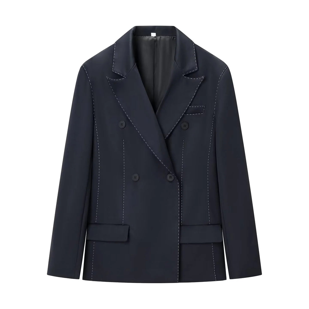Women's double-breasted blazer with decorative quilted stitching and flap pockets Mune Fashion