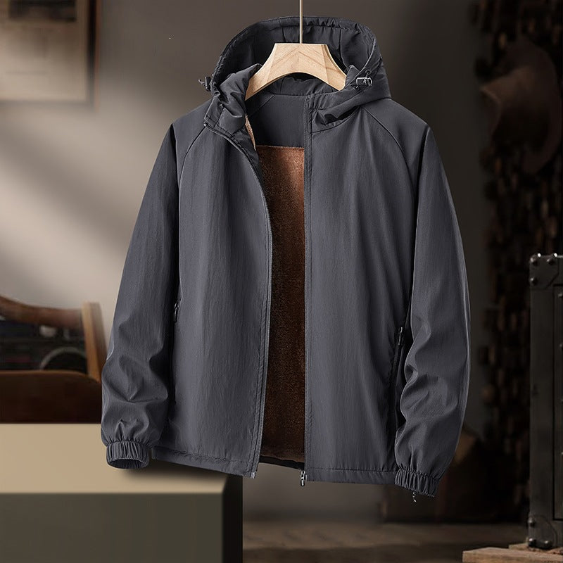 Men's Lightweight Hooded Transition Jacket with Teddy Lining & Wind Resistant Shell Mune Fashion