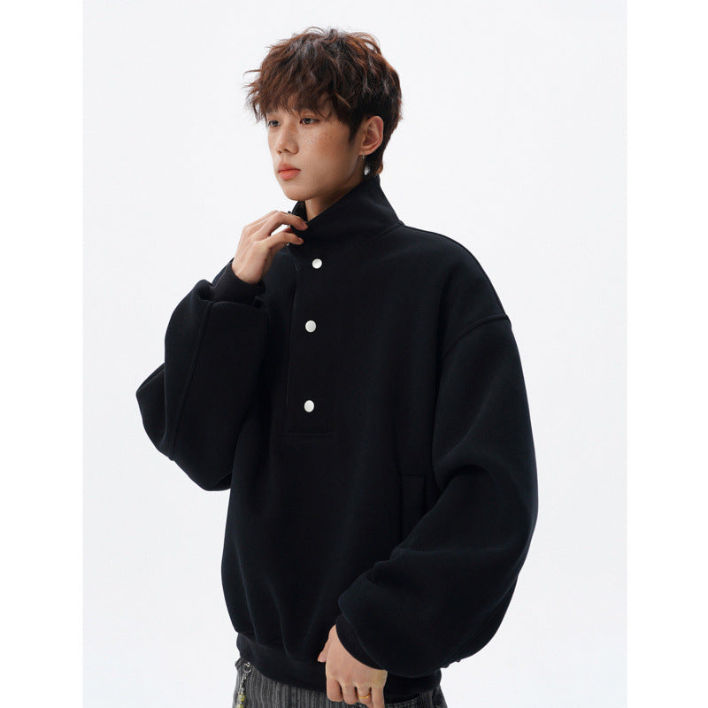 Unisex Oversized Sweatshirt with detachable checked collar and snap button placket Mune Fashion