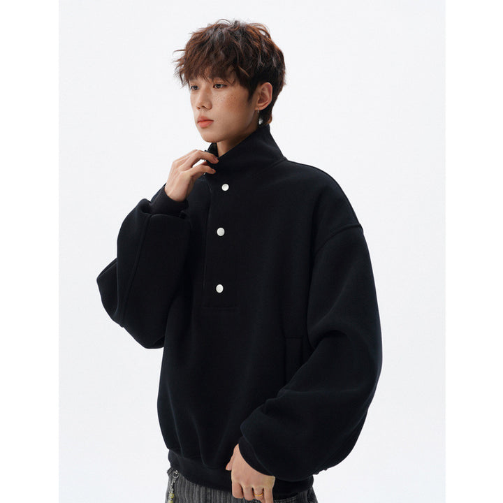 Unisex Oversized Sweatshirt with detachable checked collar and snap button placket Mune Fashion