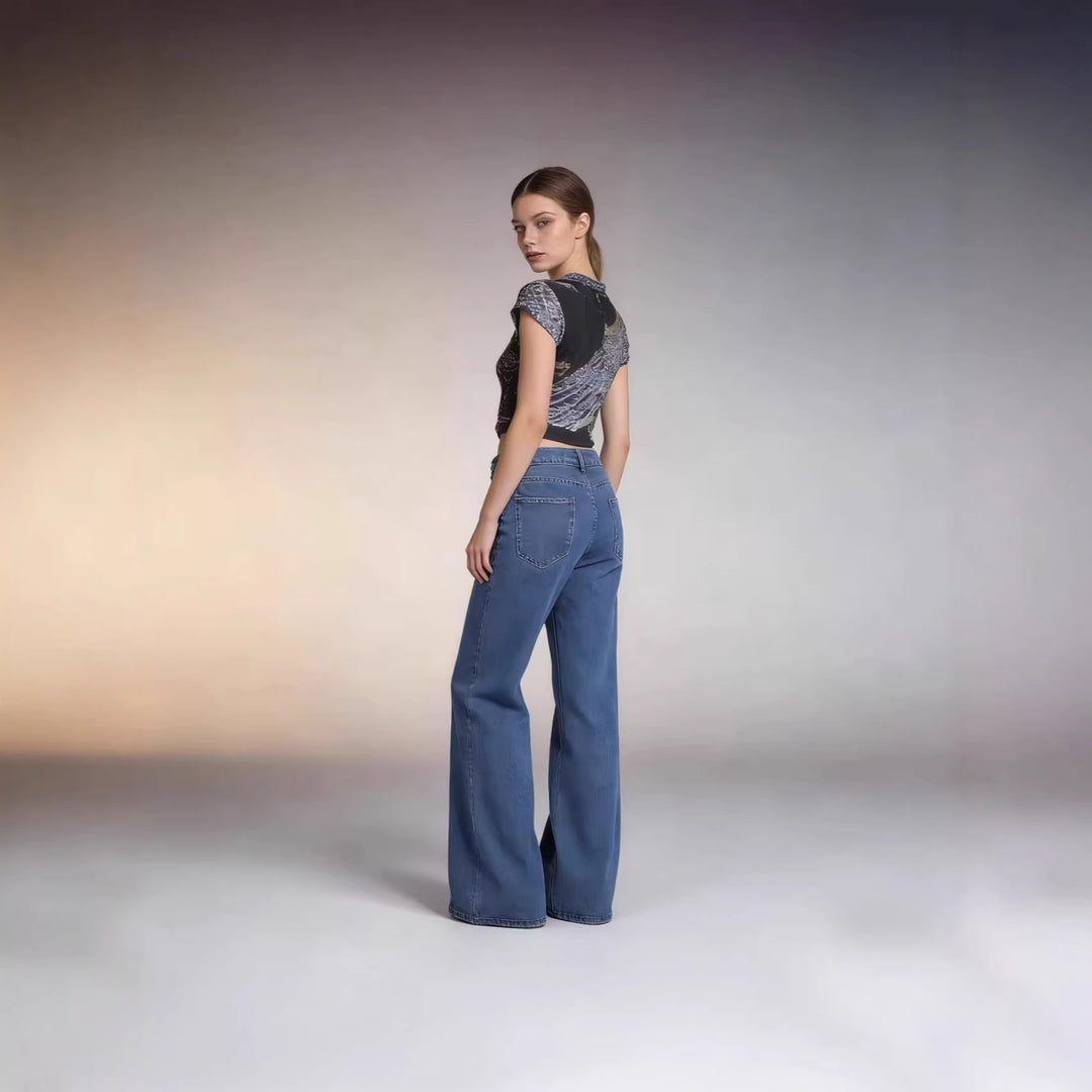 Women’s high-waisted pleated wide-leg jeans with a high waistband and belt loops Mune Fashion