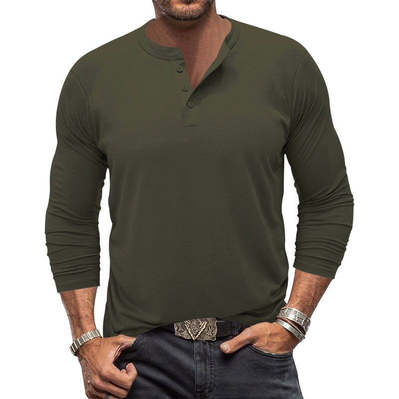Men's Long Sleeve T-Shirt with Button Placket Mune
