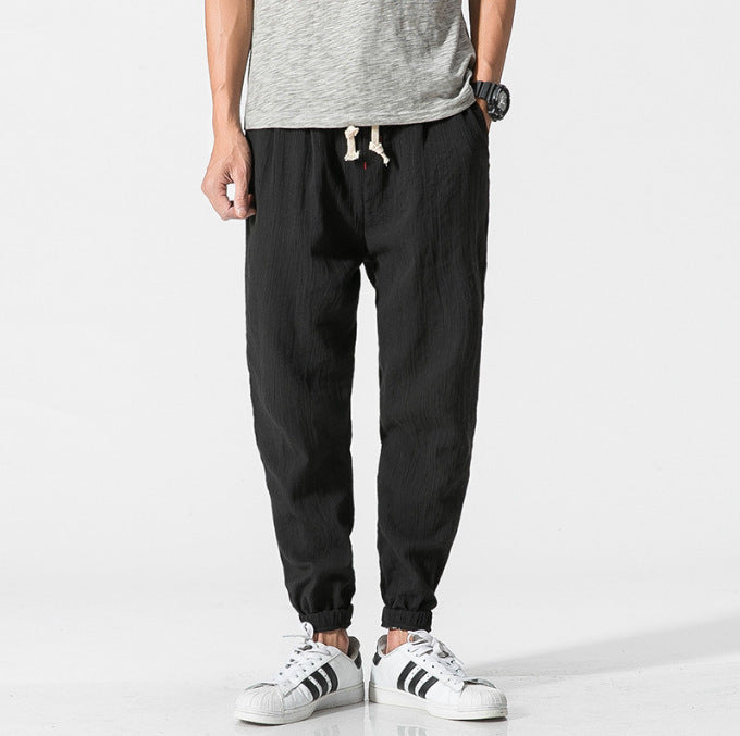 Men's casual linen jogger pants with drawstring, textured surface, and elastic cuffs Mune Fashion