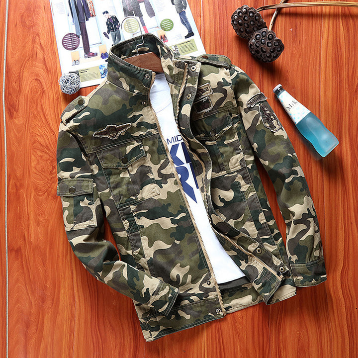 Men's camouflage field jacket in utility look with multiple pockets and shoulder epaulettes Mune Fashion
