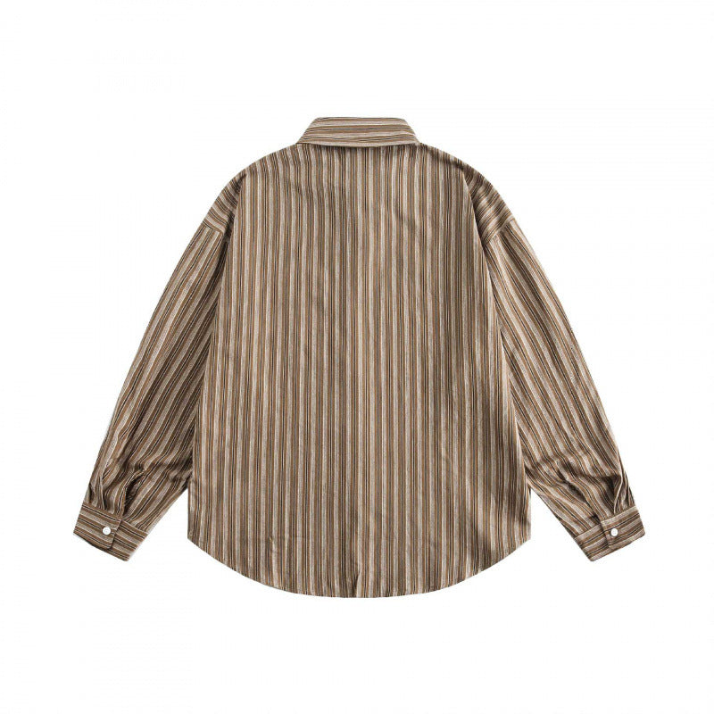 Unisex Oversized Shirt in Striped Relaxed Fit with Chest Pocket and Curved Hem Mune Fashion