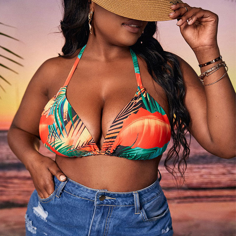 Women's triangle bikini with tropical leaf pattern and adjustable straps Mune Fashion
