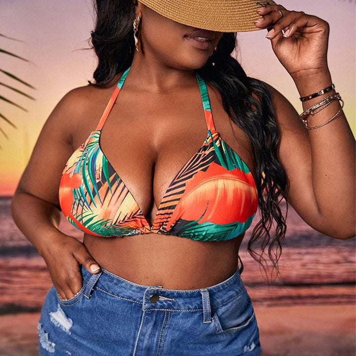 Women's triangle bikini with tropical leaf pattern and adjustable straps Mune Fashion