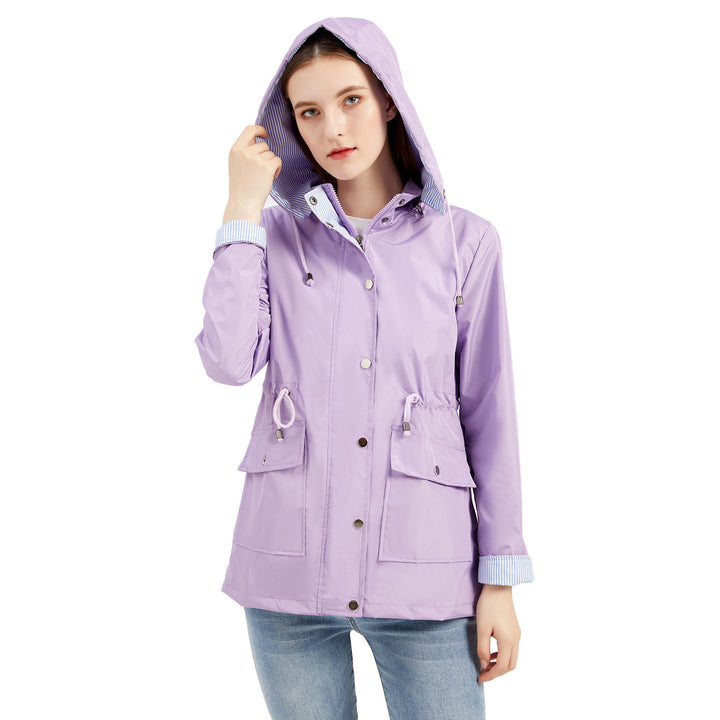 Women's lightweight waterproof rain jacket with hood and waist drawstring Mune Fashion