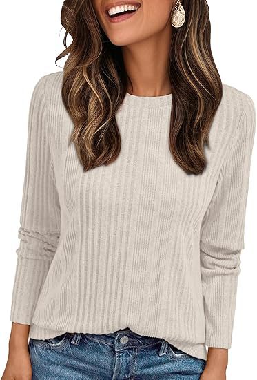 Women's Ribbed Fine Knit Long Sleeve with Round Neck and Relaxed Fit Mune Fashion