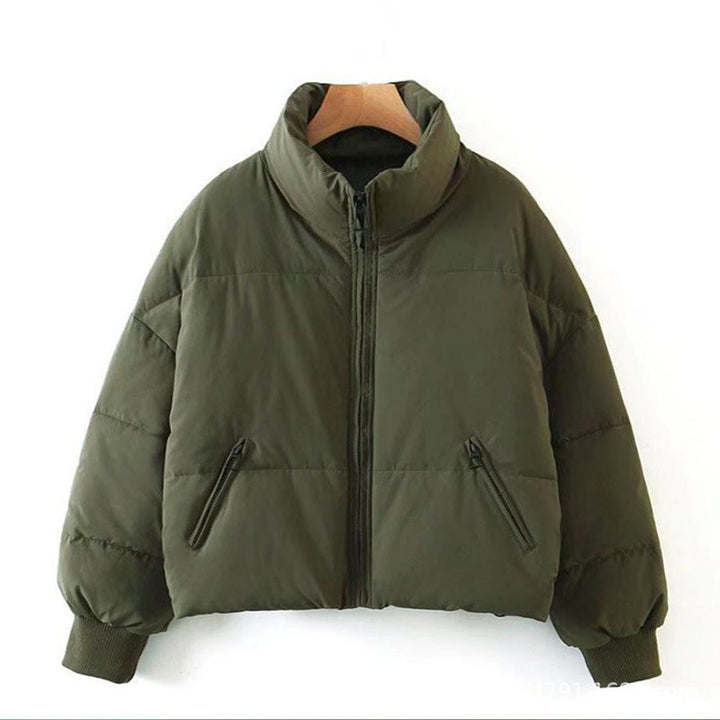 Women's Short Quilted Puffer with High Standing Collar and Ribbed Cuffs Mune Fashion