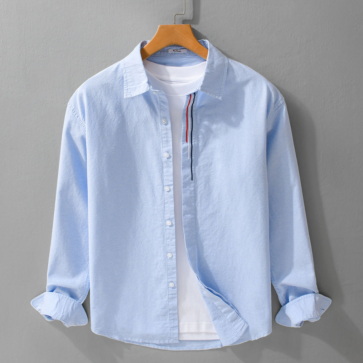 Men's Lightweight Relaxed Oxford Shirt with Kent Collar and Contrast Interior Stripe Mune Fashion