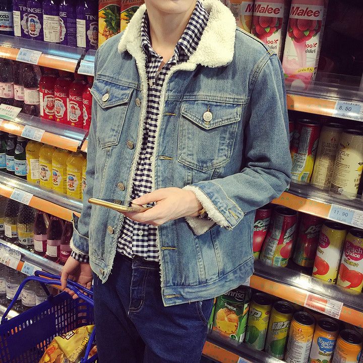 Men's denim jacket with faux fur collar Mune Fashion