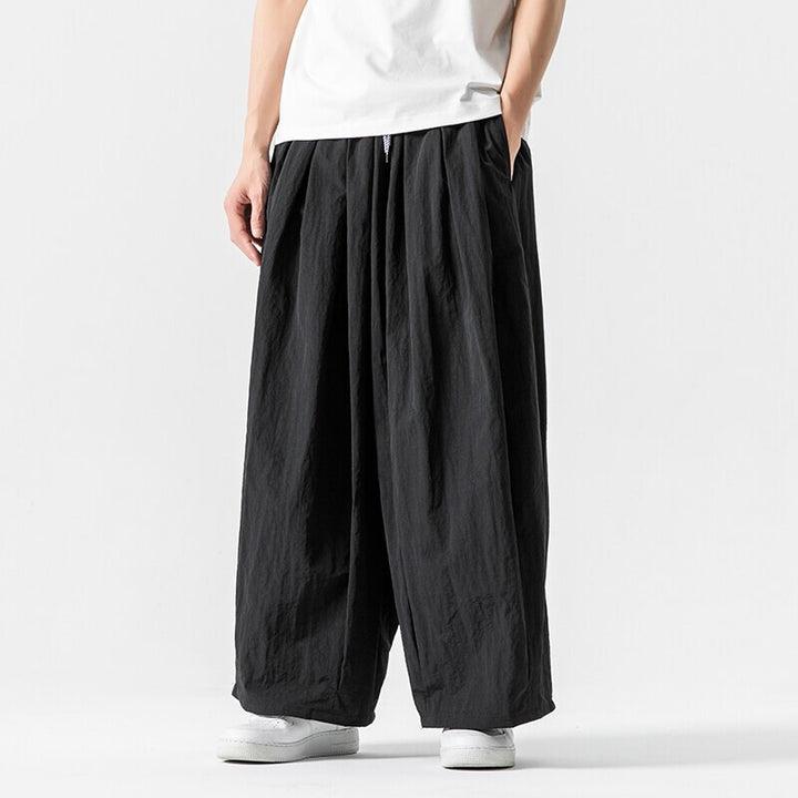 Men's wide flowing Palazzo pants with pleats and drawstring waistband Mune Fashion