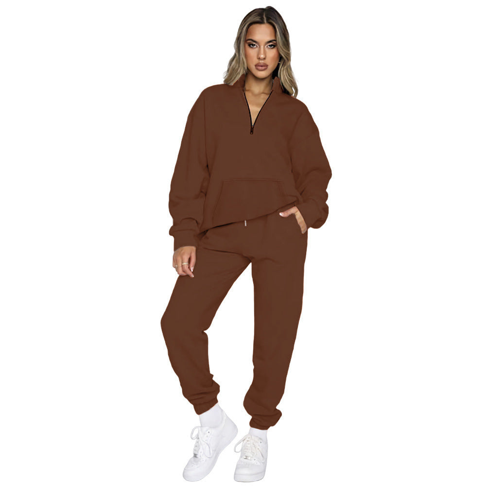 Women's French Terry Relax Loungewear Set with half zip, kangaroo pocket and fitted, tapered joggers Mune Fashion