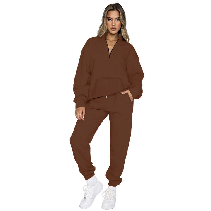 Women's French Terry Relax Loungewear Set with half zip, kangaroo pocket and fitted, tapered joggers Mune Fashion