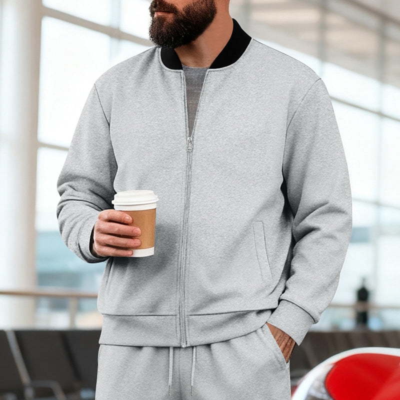 Men's Nan Urban Sweat Track Jacket with Stand Collar Concealed Zipper Elastic Rib Cuffs and Side Pockets Mune Fashion