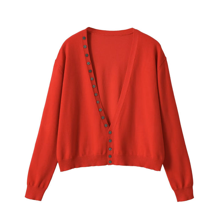 Women's Deep Cut Cropped Cardigan with Full Button Placket Mune Fashion