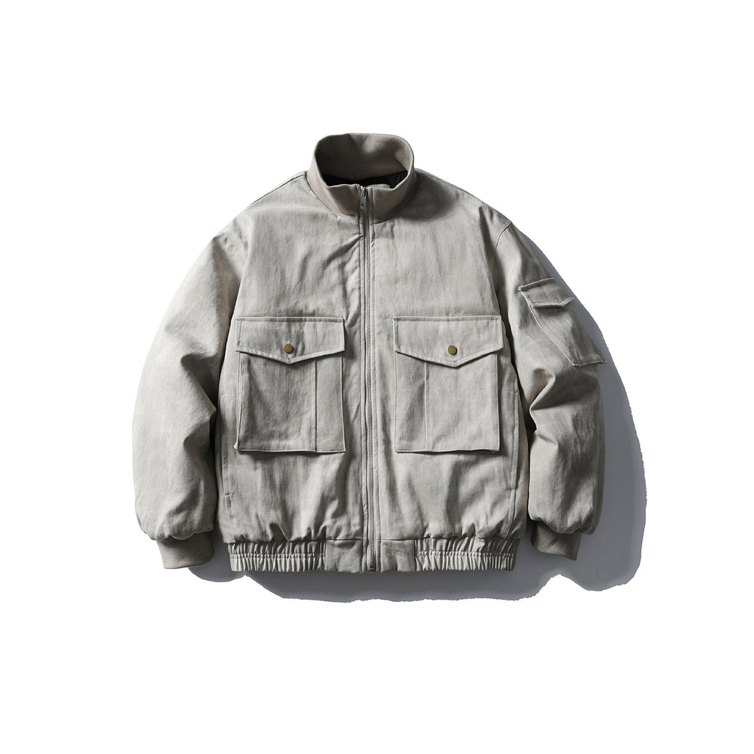 Men's Boxy Utility Blouson Jacket with Stand-up Collar, Cargo Sleeves and Applied Flap Pockets Mune Fashion