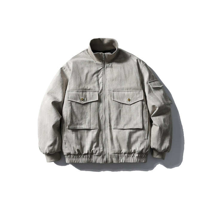 Men's Boxy Utility Blouson Jacket with Stand-up Collar, Cargo Sleeves and Applied Flap Pockets Mune Fashion