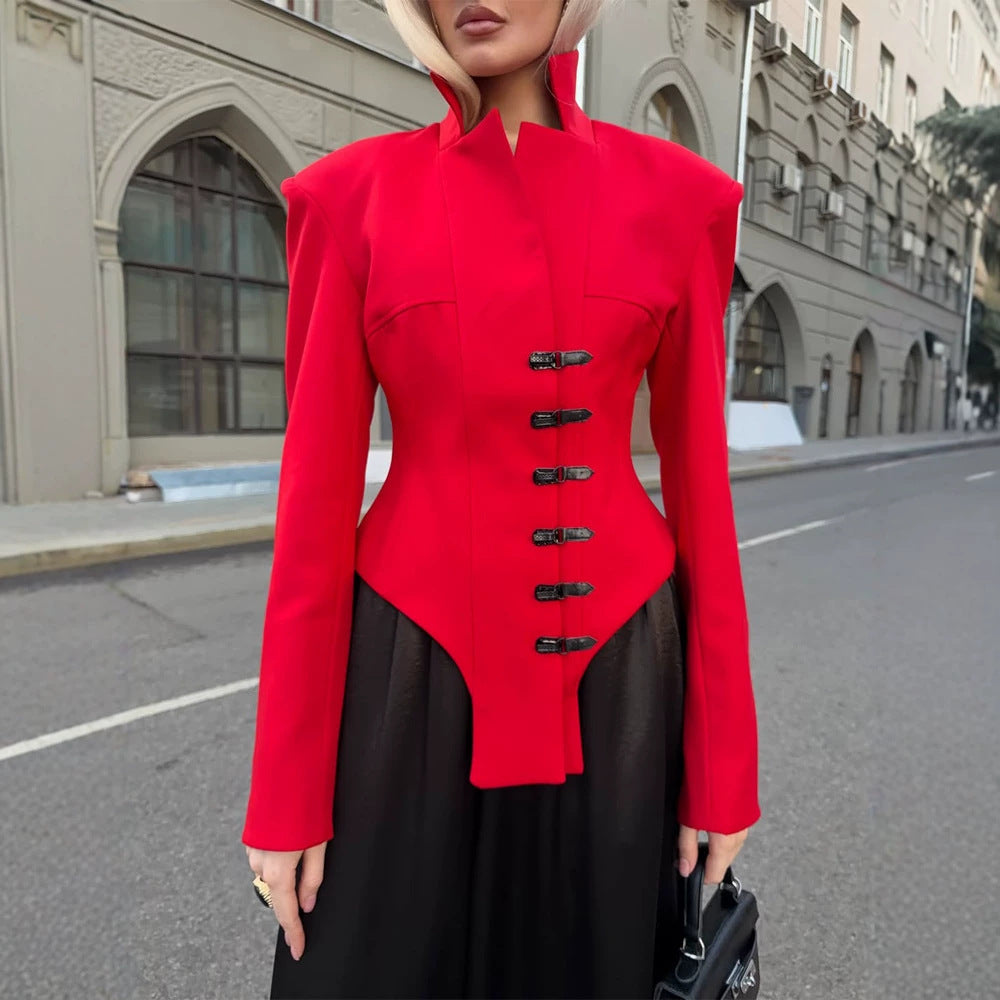 Ladies Tailored Stand Collar Blazer with Corset Tailoring Mune Fashion