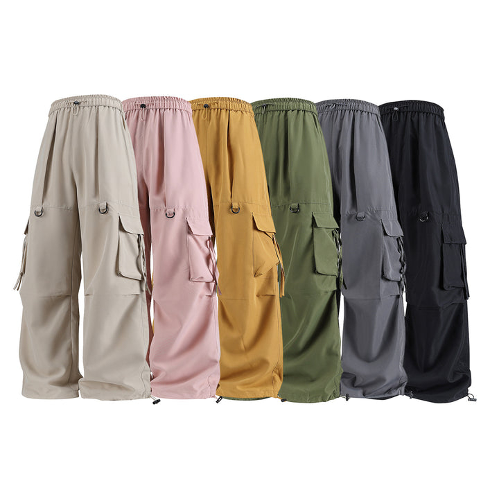 Men's Loose Cargo Pants with Drawstring Waistband, D-Ring Details and Adjustable Hem Drune