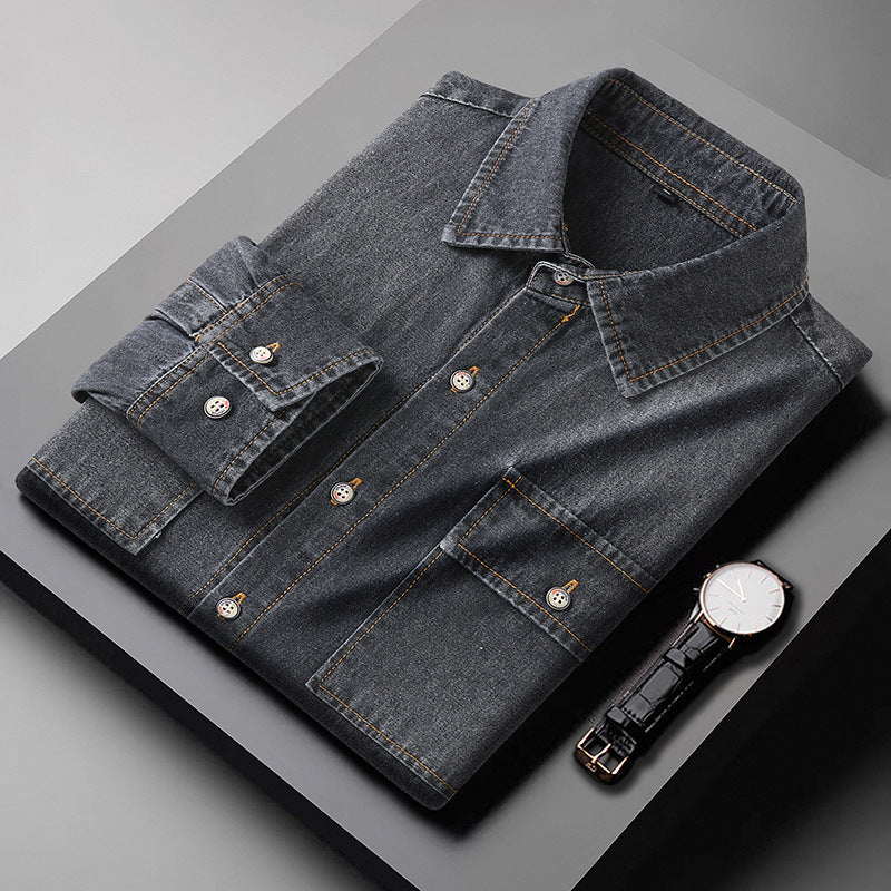 Men's denim shirt with chest flap pockets and Kent collar Mune Fashion