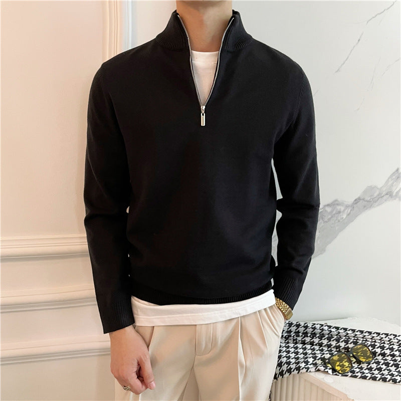 Men's Fine Half-Zip Knit Sweater with Stand-up Collar and Ribbed Cuffs Mune Fashion